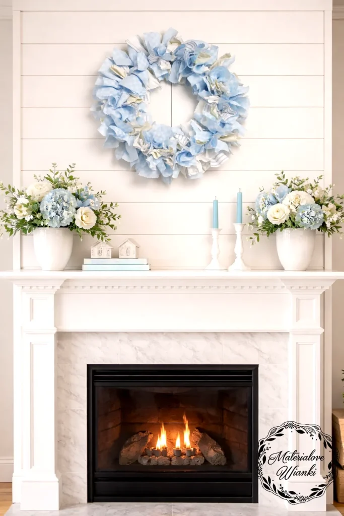 obrazek → Wianek błękitny z elementami ecru. Kratka,