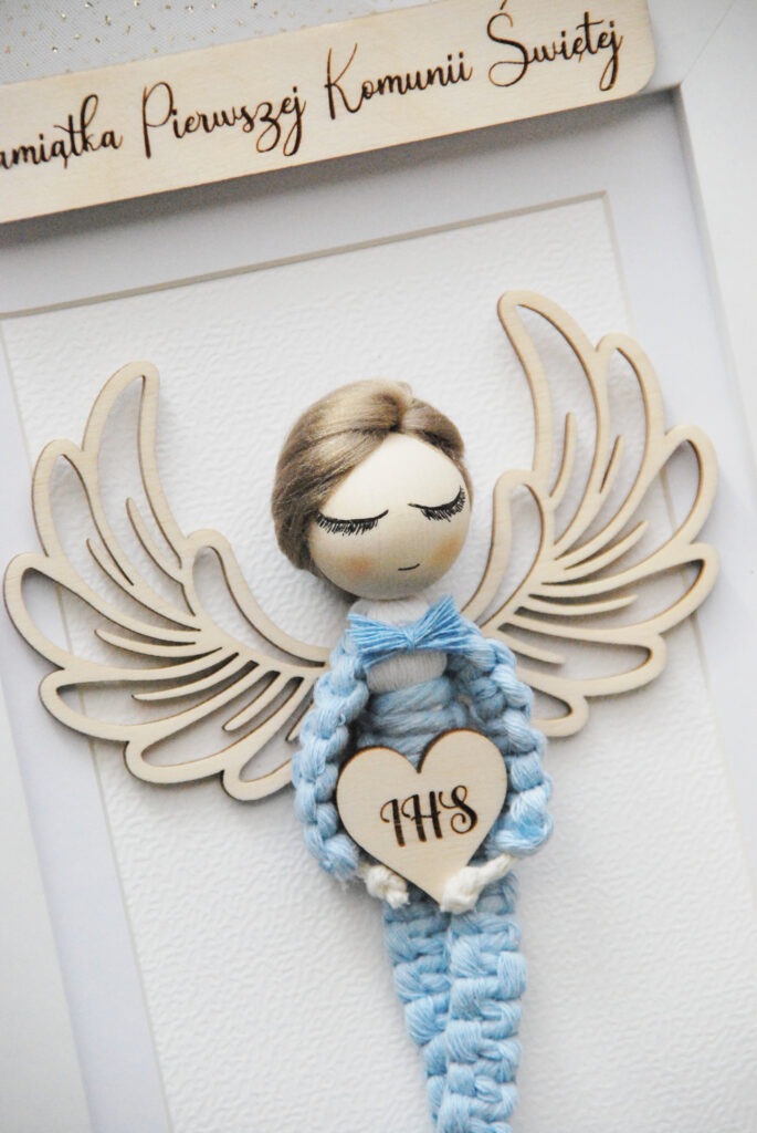 Pamiątka I Komunii Św. – anioł w ramce dla chłopca #1