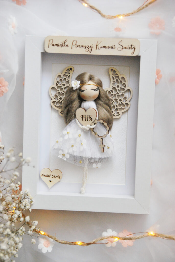 Pamiątka I Komunii Św. – anioł w ramce dla dziewczynki #1