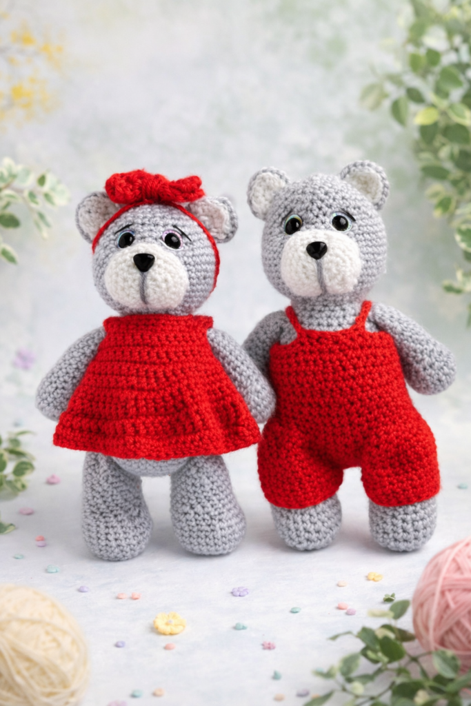 para misiow szarych w ubrankach