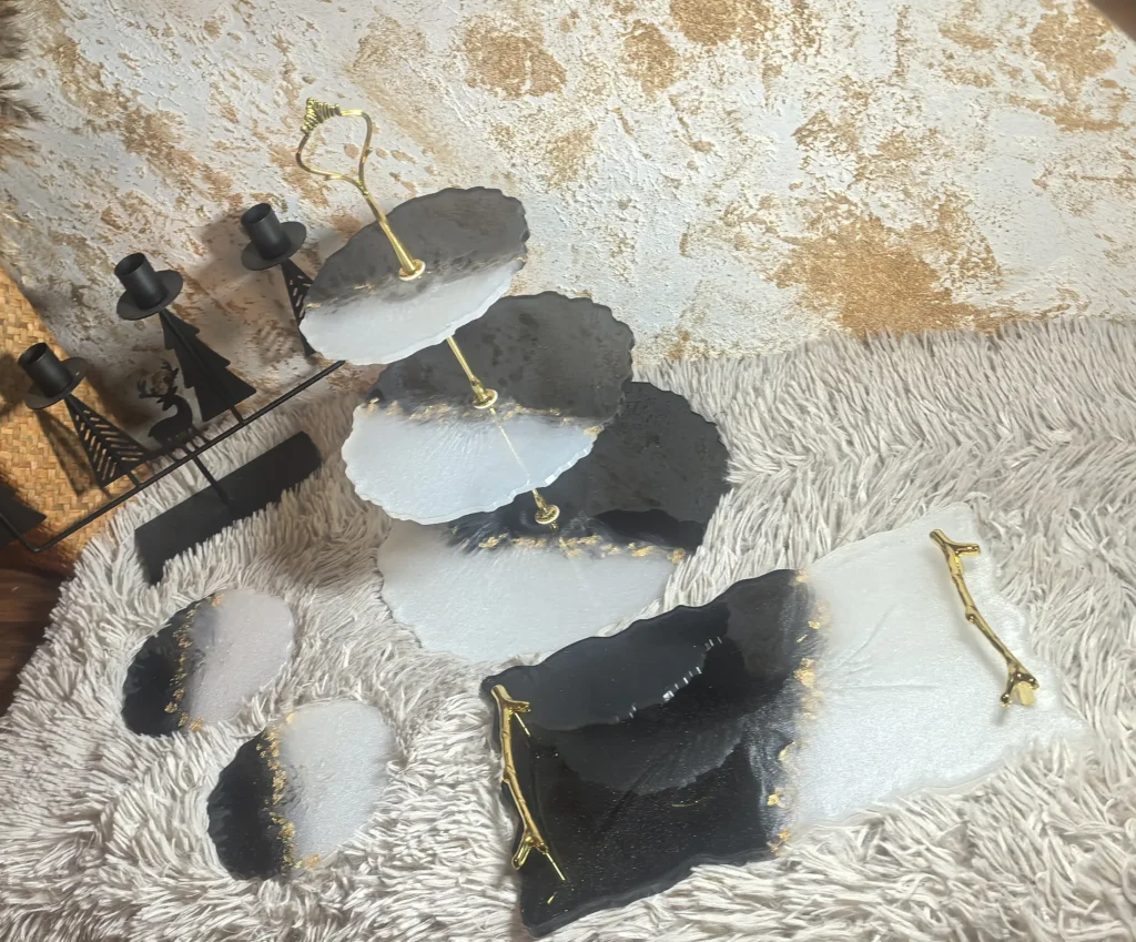 Perłowy komplet z żywicy epoksydowej