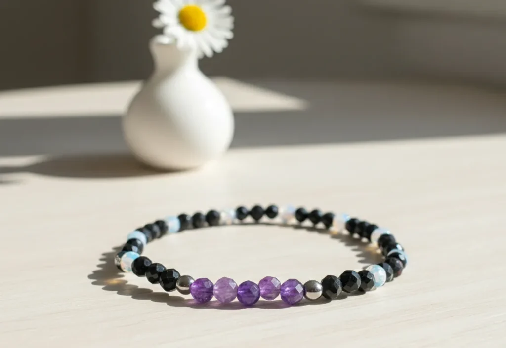 Bransoletka z kamieni: ametyst, opalit i turmalin
