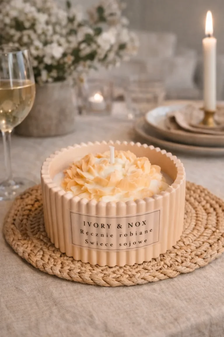 Świeca sojowa w gipsowym pojemniku – dekoracyjny kwiat | Bez zapachu