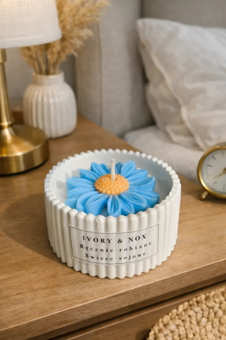 Świeca sojowa w gipsowym pojemniku – dekoracyjny kwiat | Bez zapachu