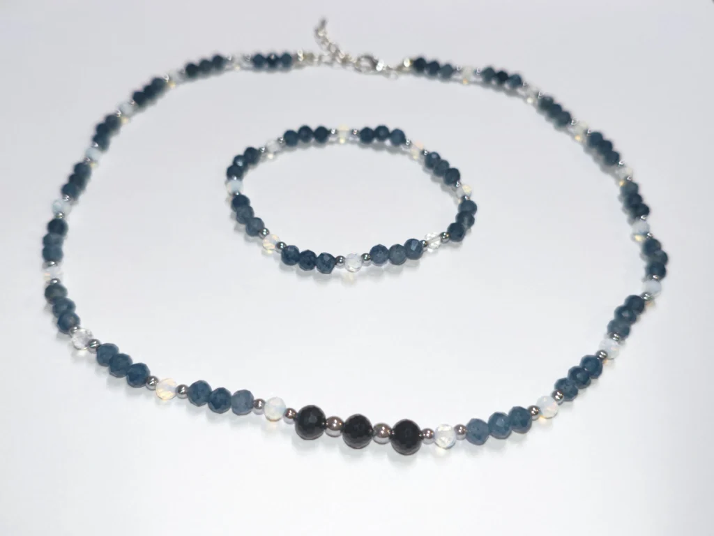 obrazek → Zestaw biżuterii z jadeitów niebieskich, opali