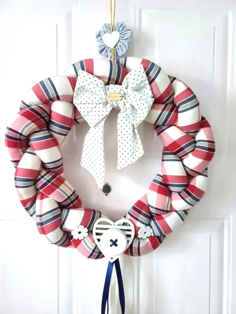 Wianek warkocz biało-czerwona krata