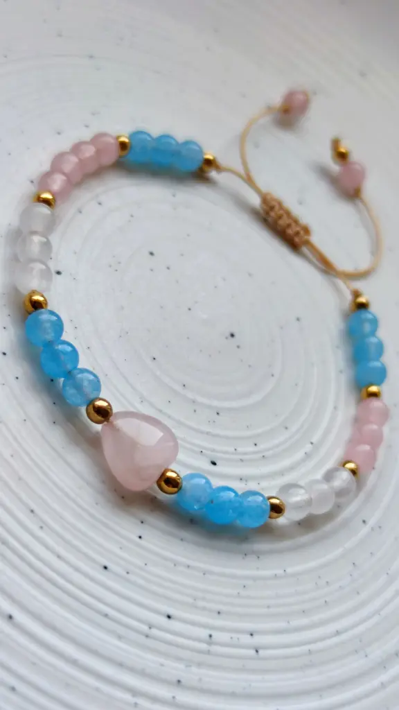 Bransoletka z sercem z kwarcu różowego